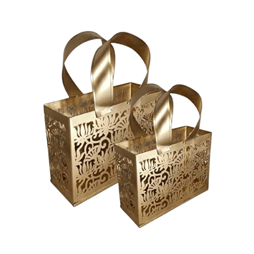 IRON BAGS T-LIGHT HOLDER (GOLD) SET OF 2